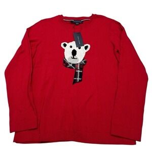 Tommy Hilfiger Women's Red Polar Bear‎ Scarf Sweater L/G Cotton Knit